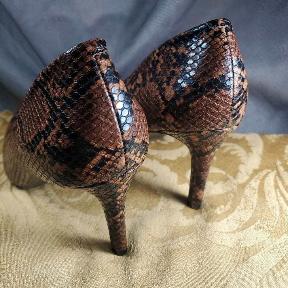Alfani 8.5M Step N Flex Pumps Womens Brown Snakeskin Pointed Toe Office Wear‎